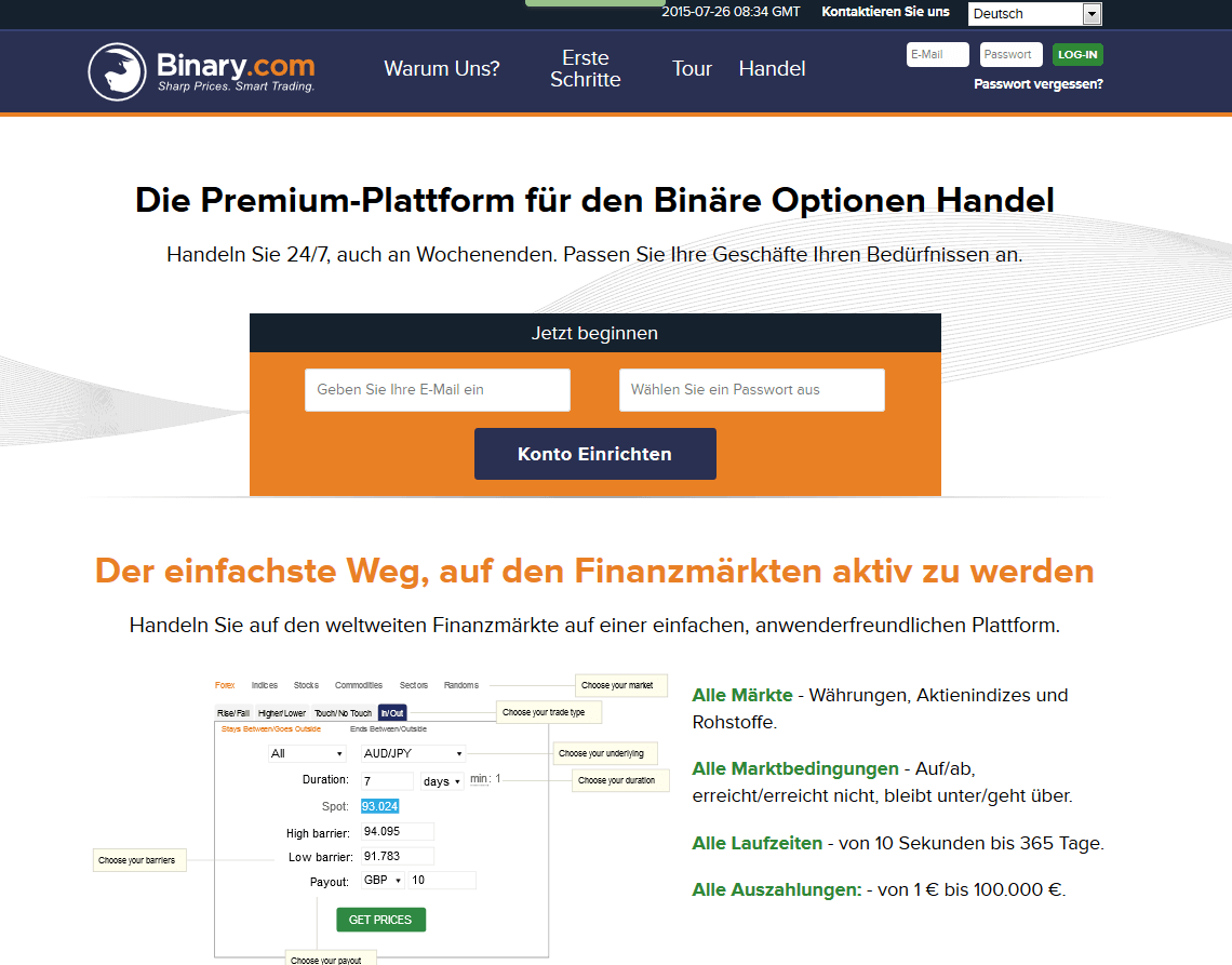 Binary.com webseite