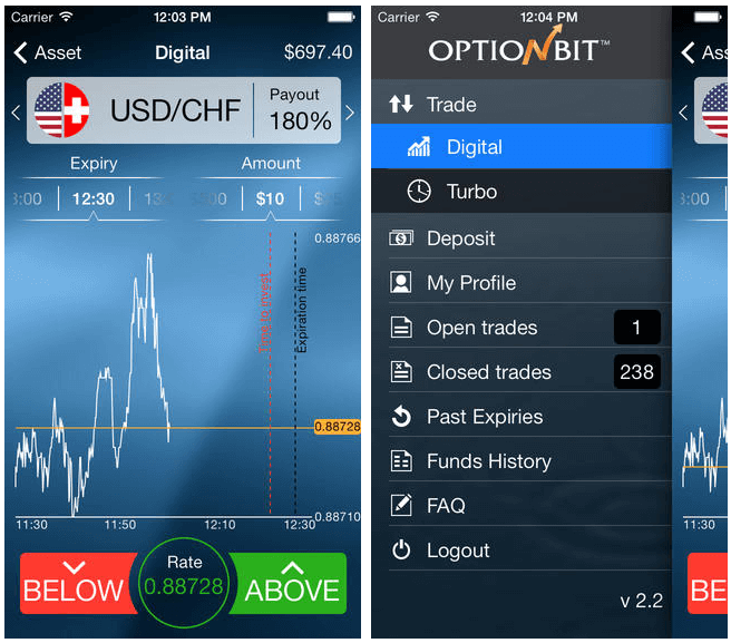 OptionBit App Screens