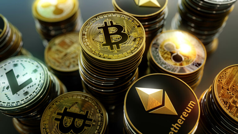 3d,Rendering,Cryptocoins,Pile,Stash