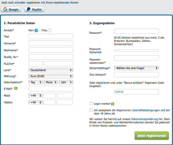 Bet-at-Home Registrierung