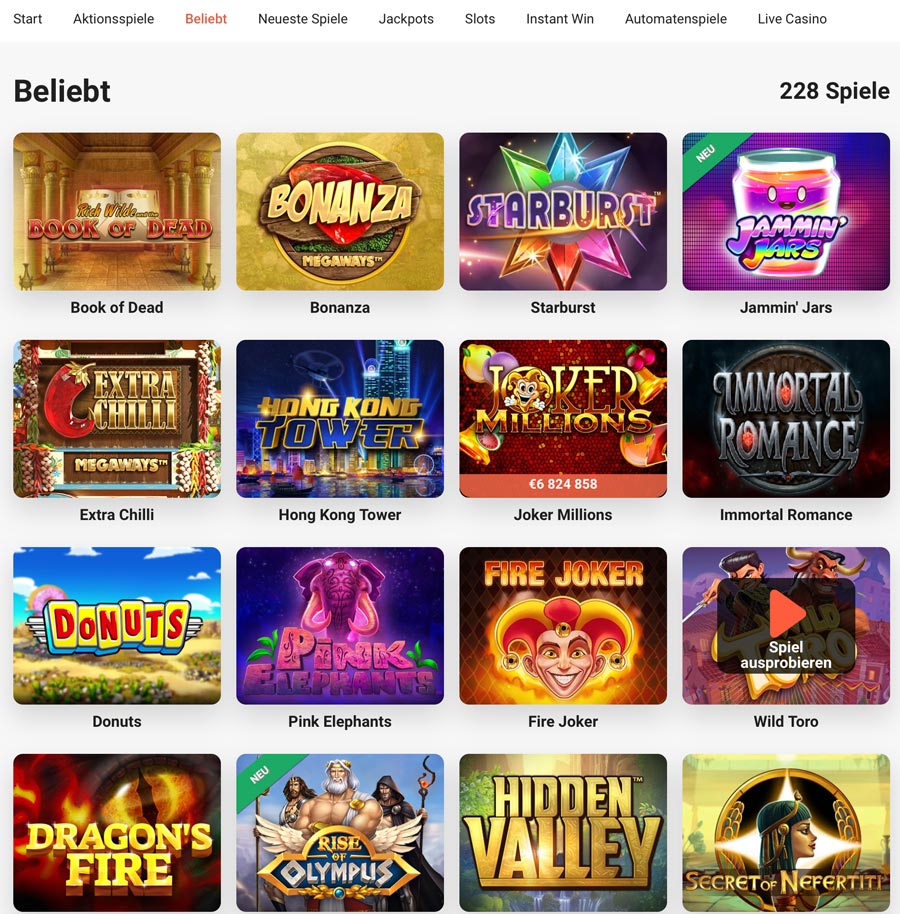 Beliebte Spiele im LeoVegas Casino