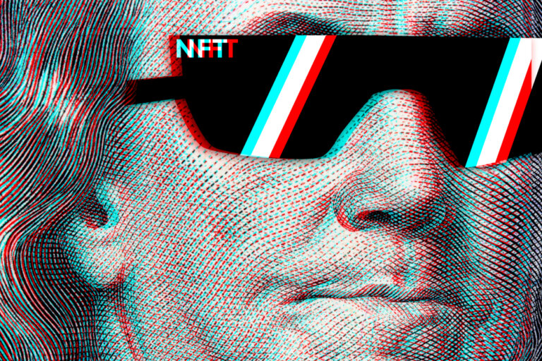 Concept,Cryptographic,Nft,On,A,Hundred-dollar,Bill,Franklin,In,Glasses.