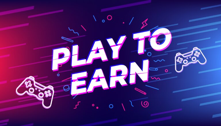 P2e,,Play,To,Earn,Text,With,Game,Controller.
