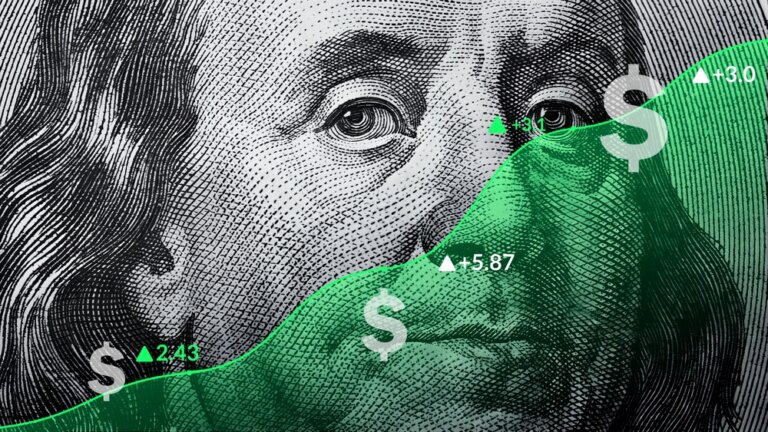 Green,Stock,Chart,Or,Graph,Overlay,On,The,100,Dollar