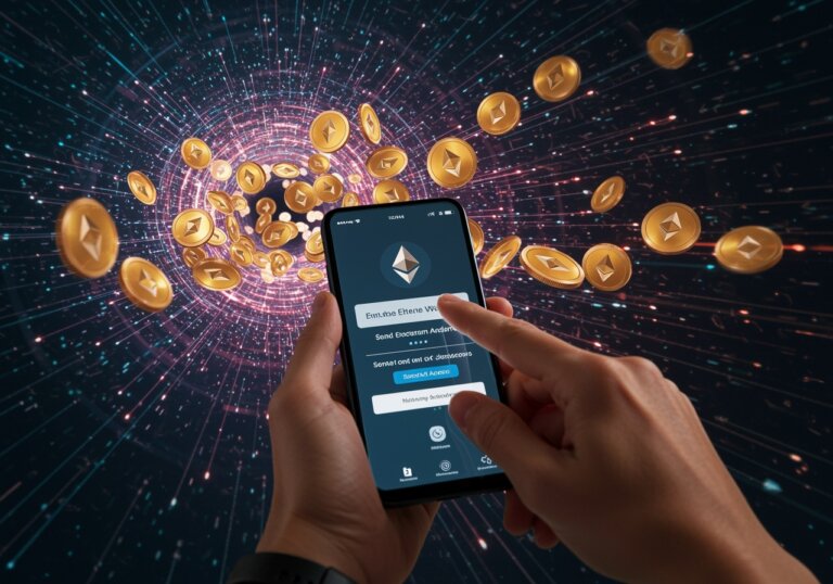 Person,Using,A,Crypto,Wallet,App,To,Send,Ethereum,,With