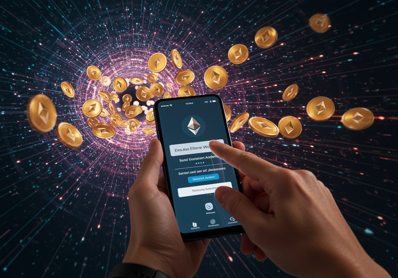 Person,Using,A,Crypto,Wallet,App,To,Send,Ethereum,,With
