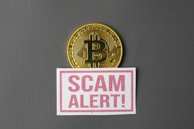 Bitcoin,With,A,Red,Warning,Sign,Scam,Alert,,Isolated,On
