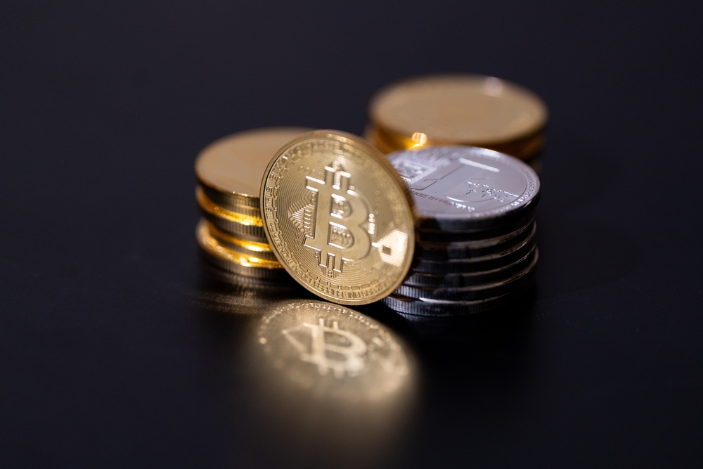 Cryptocurrency,Coins,Bitcoin,,Placed,On,A,Dark,Surface.,Digital,Assets