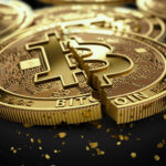 Close-up,Shot,On,Broken,Or,Cracked,Bitcoin,Coins,Laying,On