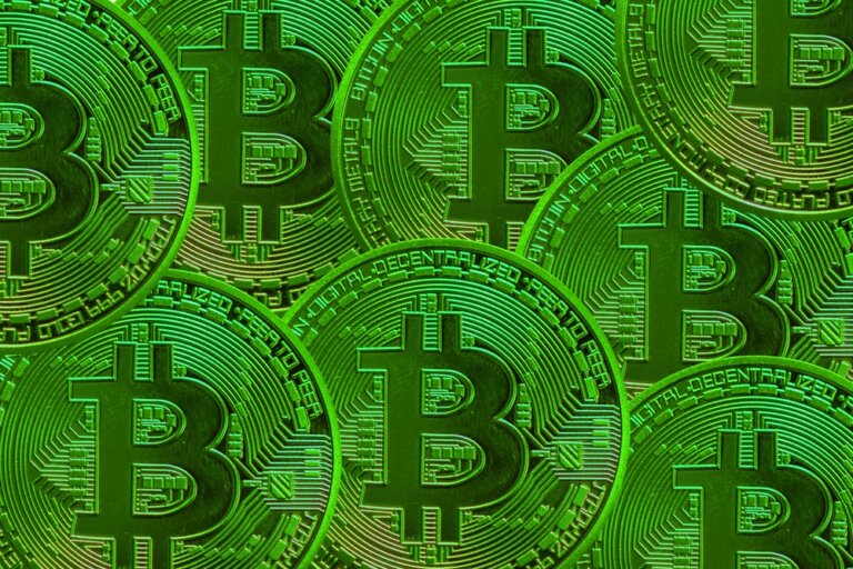 Lot,Of,Green,Bitcoin,From,Crypto,Currency,During,Rising,Market