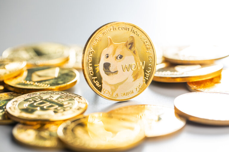 Golden,Dogecoin,Coin.,Cryptocurrency,Dogecoin.,Doge,Cryptocurrency.