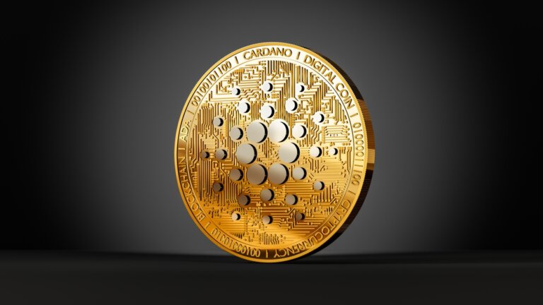 Cardano,Cryptocurrency,,Gold,Coin,With,Ada,Token,Symbol,On,Black