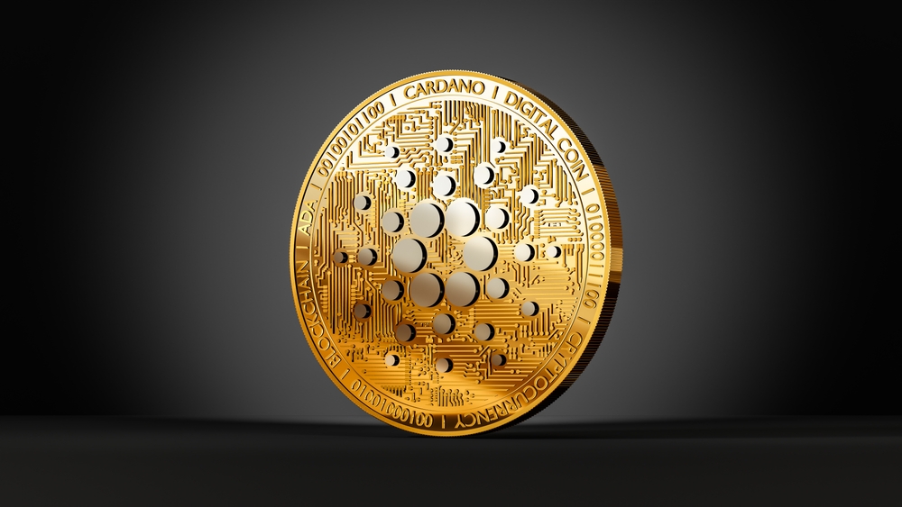 Cardano,Cryptocurrency,,Gold,Coin,With,Ada,Token,Symbol,On,Black